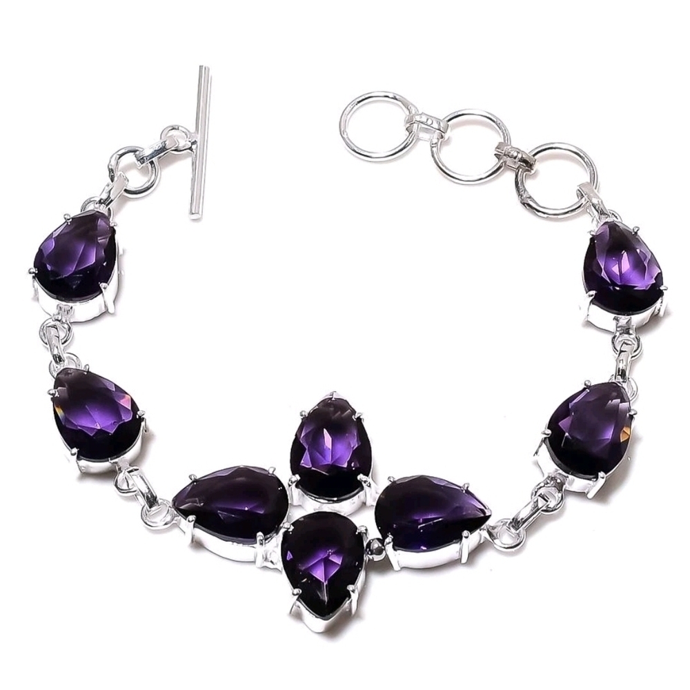 Amethyst Teardrop Bracelet Sterling Silver 925